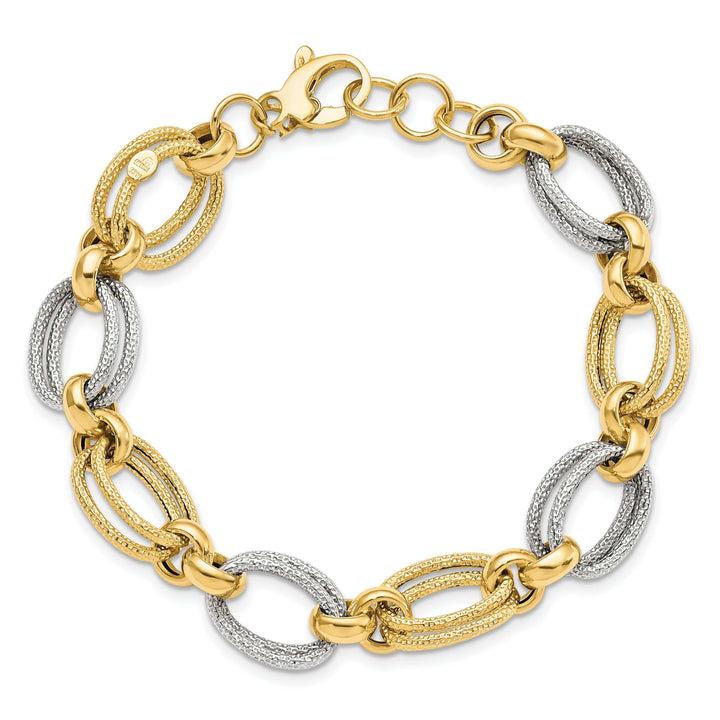 14k Two Tone Gold Fancy Link Bracelet