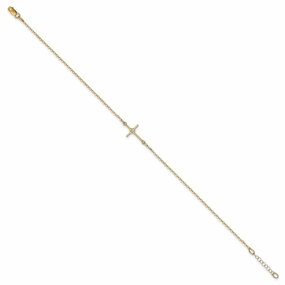 Leslie' 14k Yellow Gold Polished CZ Cross Anklet