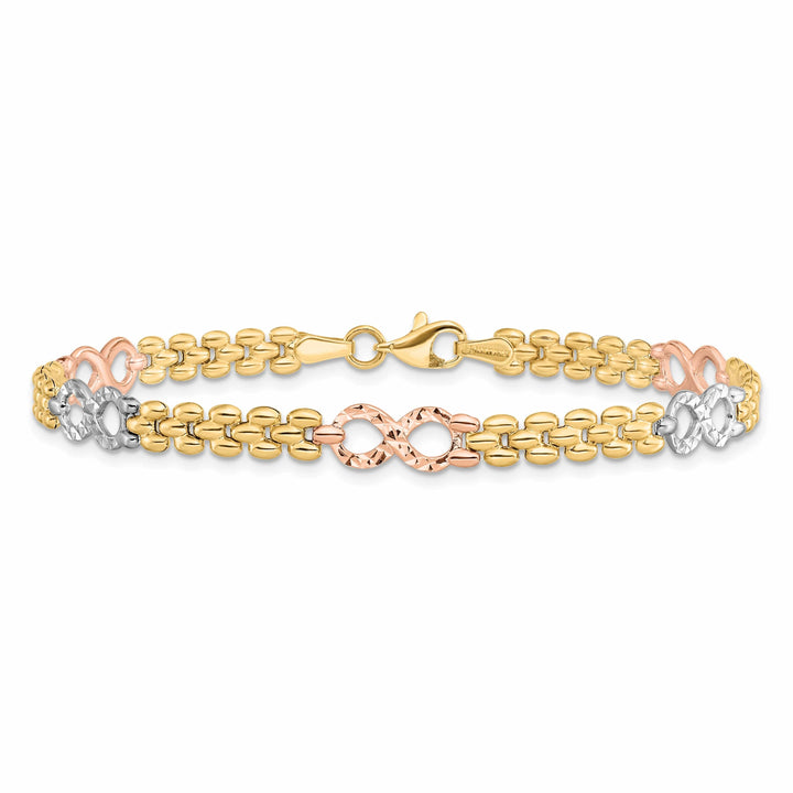 14k Tri Color Gold Textured Infinity Bracelet