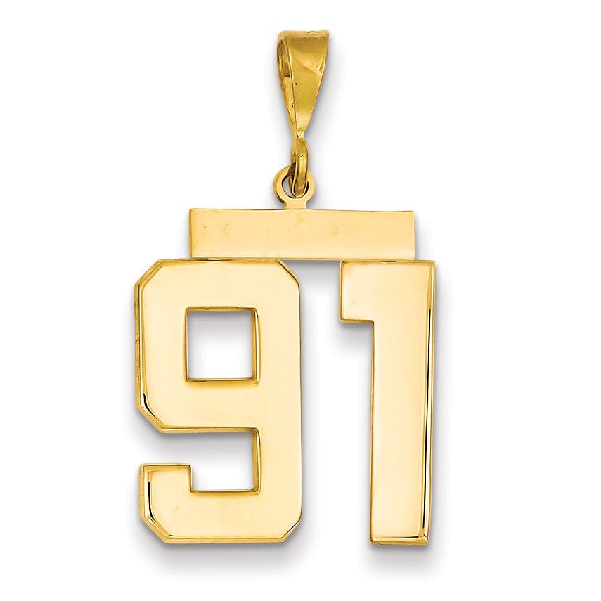 14k Yellow Gold Polished Finish Large Size Number 91 Charm Pendant