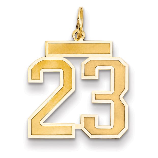 14k Yellow Gold Satin Brush Finish Medium Size Number 23 Charm Pendant