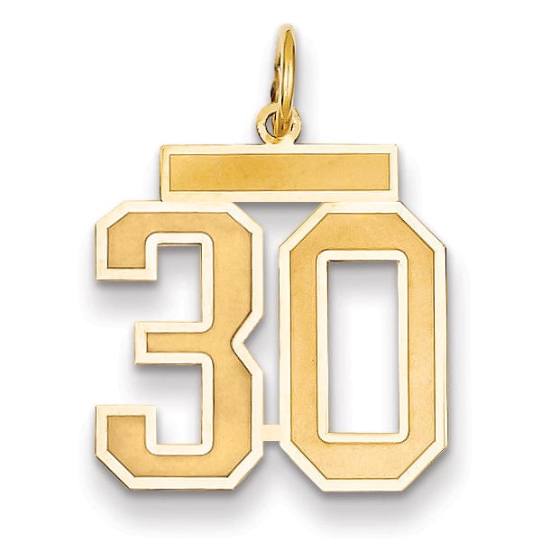 14k Yellow Gold Satin Brush Finish Medium Size Number 30 Charm Pendant