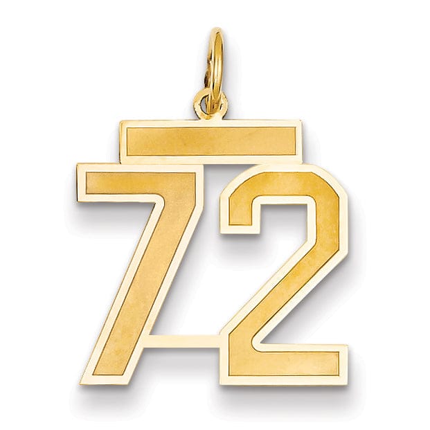 14k Yellow Gold Satin Brush Finish Medium Size Number 72 Charm Pendant