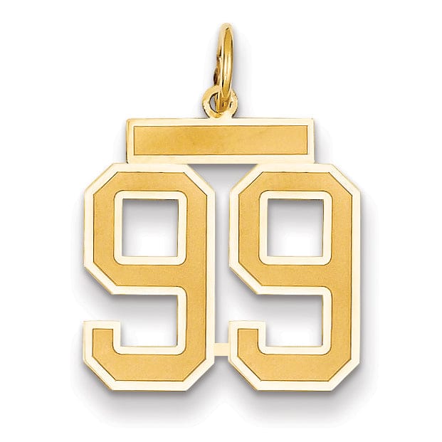 14k Yellow Gold Satin Brush Finish Medium Size Number 99 Charm Pendant