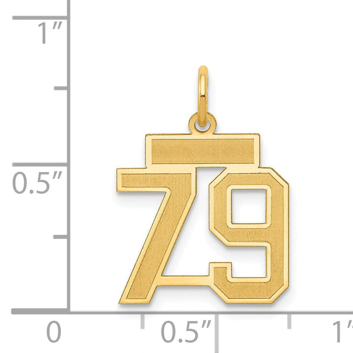 14k Yellow Gold Satin Brush Finish Small Size Number 79 Charm Pendant