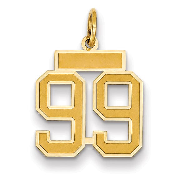 14k Yellow Gold Satin Brush Finish Small Size Number 99 Charm Pendant