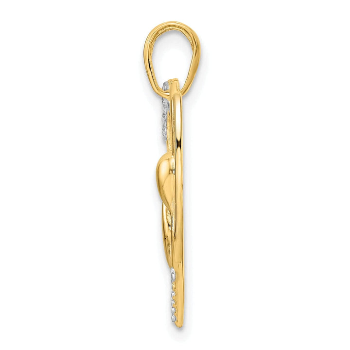 14k Yellow Gold White Rhodium Solid Open Back Polished Diamond Cut Finish Cat Stretching in Heart Design Charm Pendant
