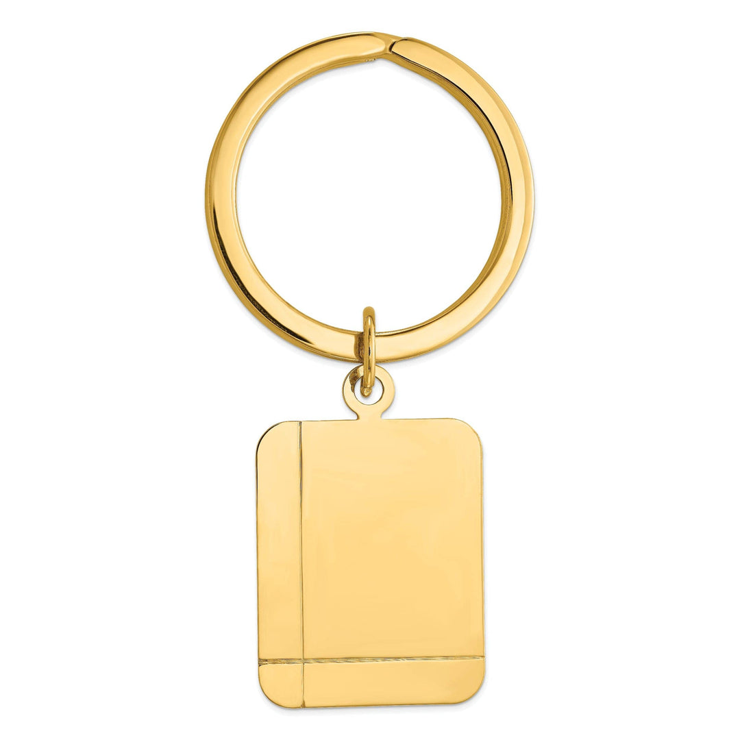 14k Yellow Gold Solid Rectangle Design Key Ring.