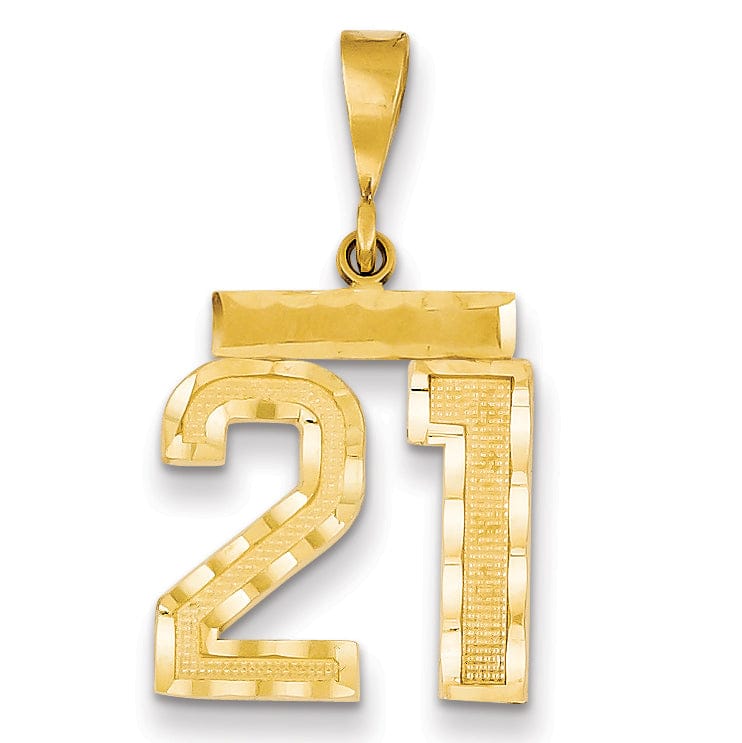 14K Yellow Gold Polished Diamond Cut Finish Medium Size Number 21 Charm Pendant