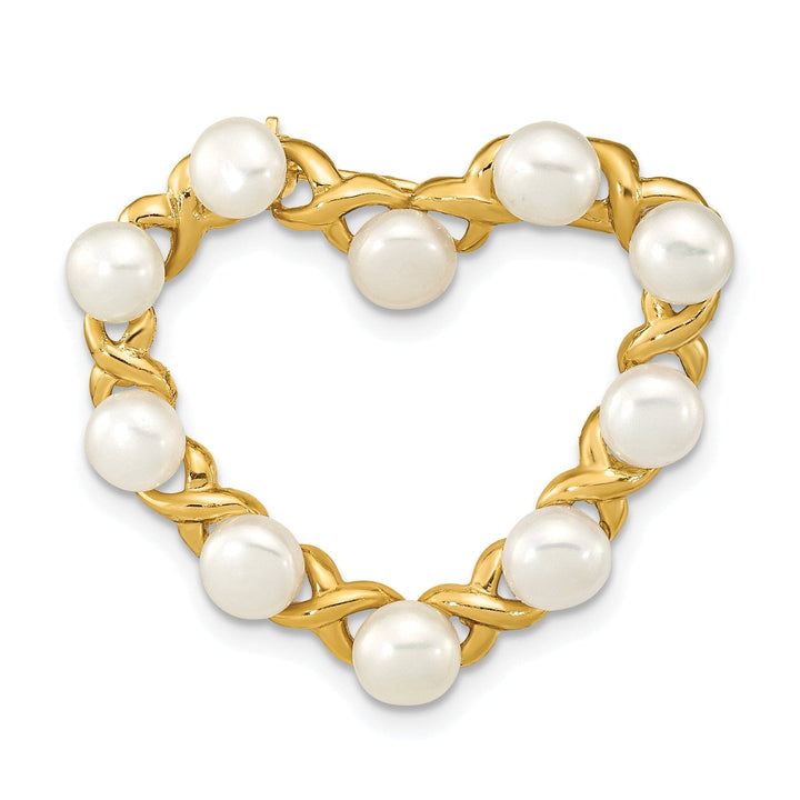 14K Yellow Gold Polished Finish Women's 4-5 mm Size White Freshwater Cultured Heart Shape Design Brooch Pin