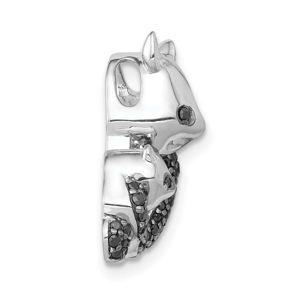 14k White Gold Polished Finish 0.384CT Black Diamond 2-Pandas Mom and baby Design Charm Pendant