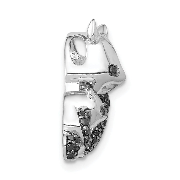 14k White Gold Polished Finish 0.384CT Black Diamond 2-Pandas Mom and baby Design Charm Pendant