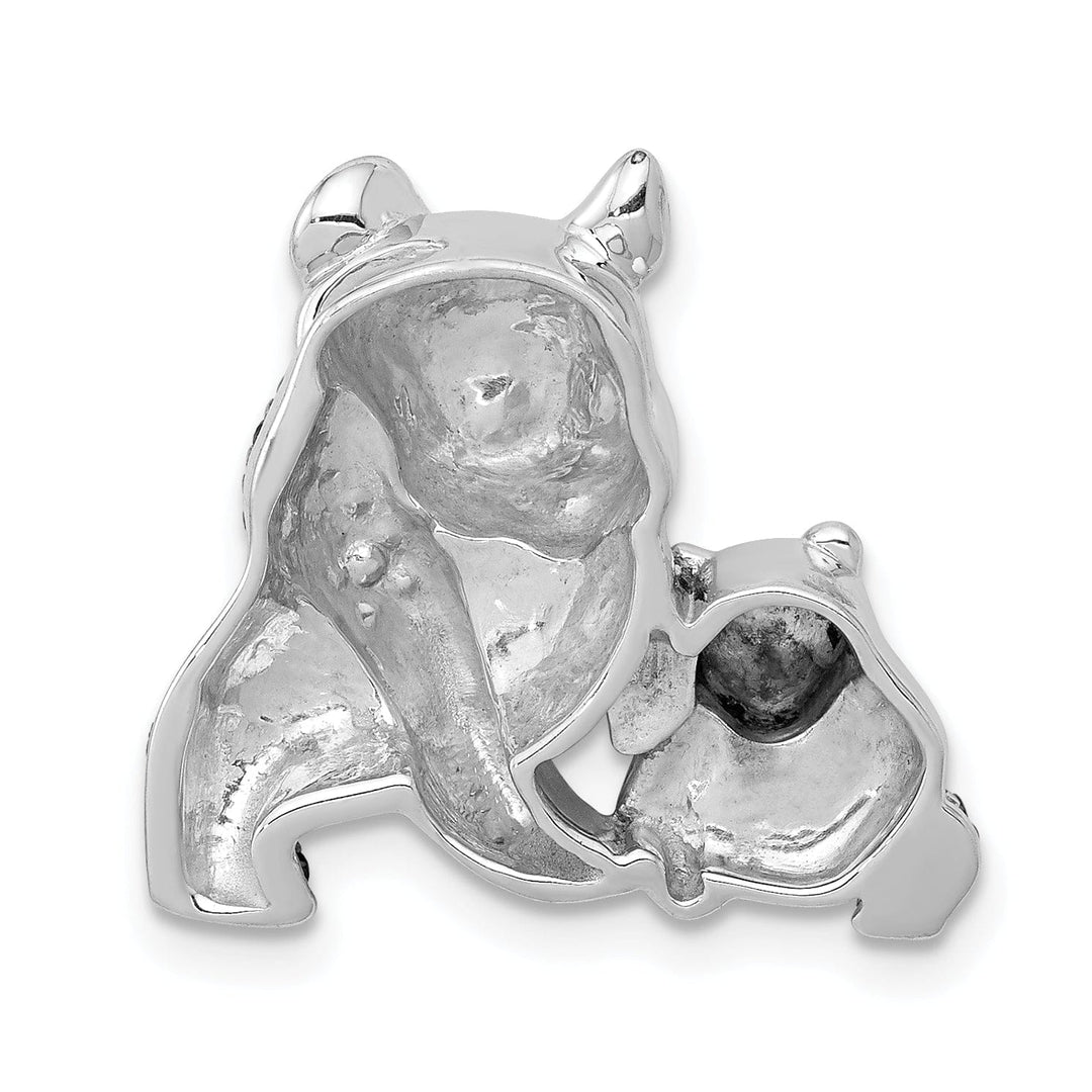 14k White Gold Polished Finish 0.384CT Black Diamond 2-Pandas Mom and baby Design Charm Pendant