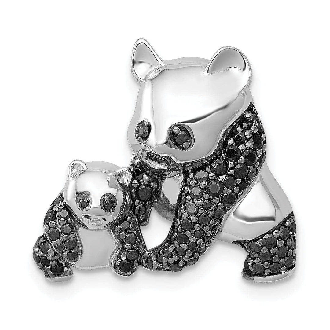 14k White Gold Polished Finish 0.384CT Black Diamond 2-Pandas Mom and baby Design Charm Pendant