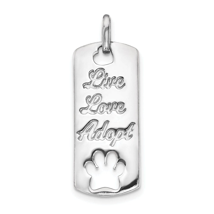 14k White Gold Polished Finish Open Back Live Love Adopt Paw Dag Tag Charm Pendant