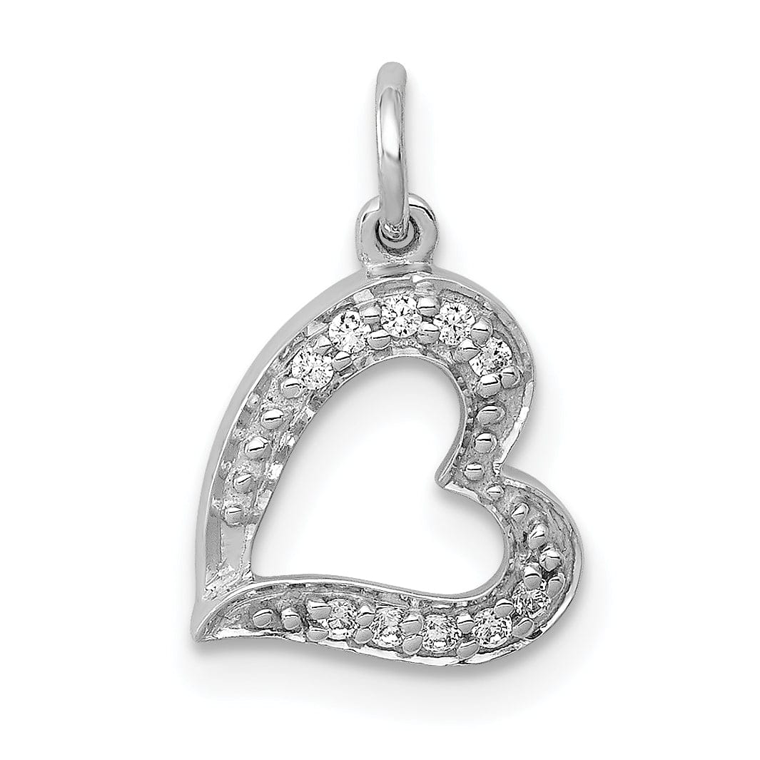 14k White Gold Polished 1/20ct. Diamond Curved Heart Charm Pendant