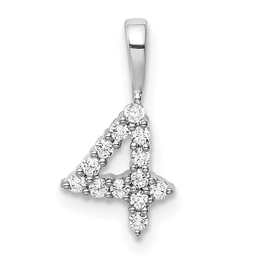 14k White Gold Polished Finish with Diamonds Number 4 Pendant