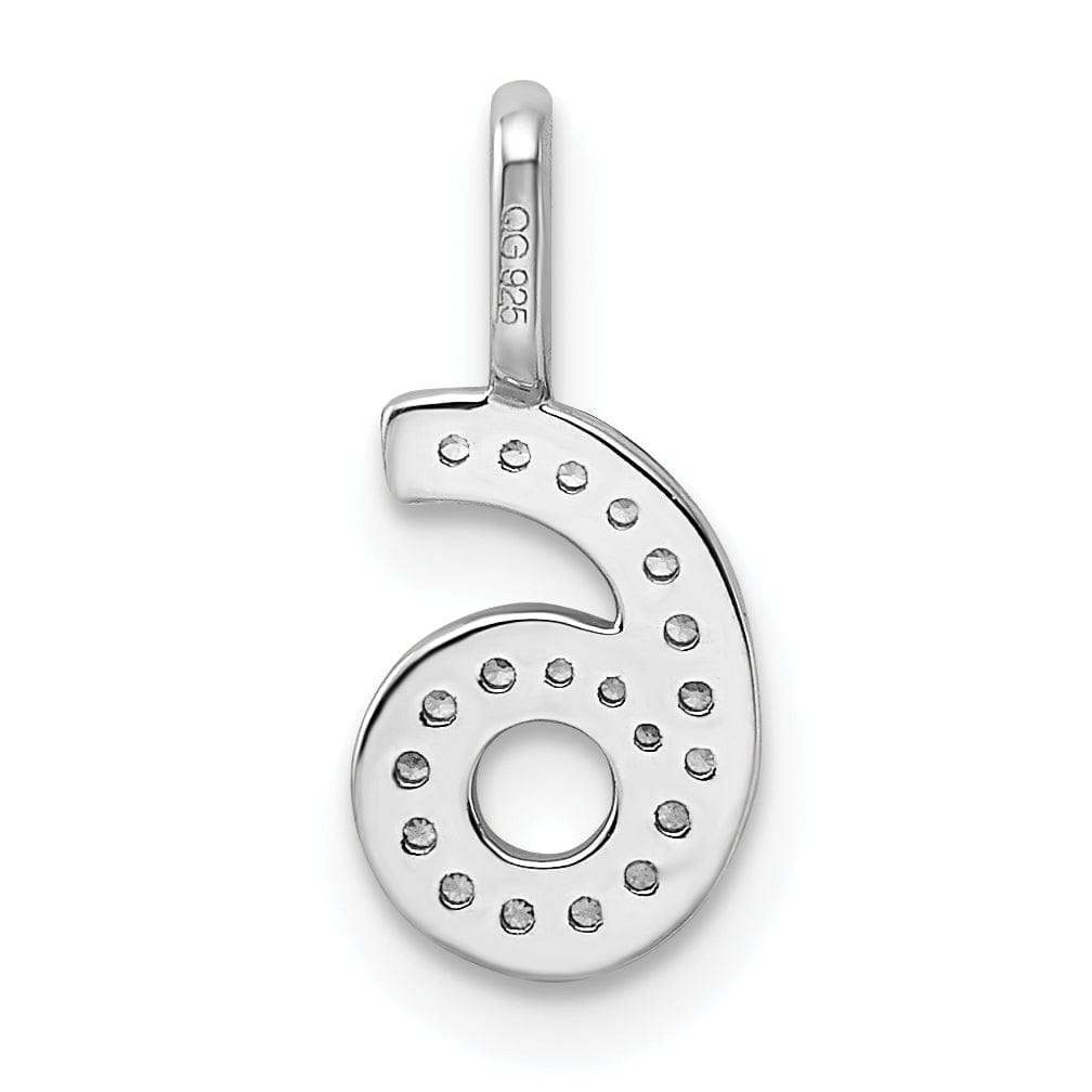 14k White Gold Polished Finish with Diamonds Womens Number 6 Charm Pendant