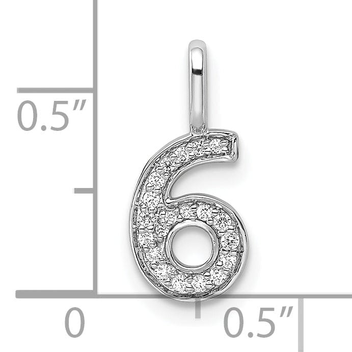 14k White Gold Polished Finish with Diamonds Womens Number 6 Charm Pendant