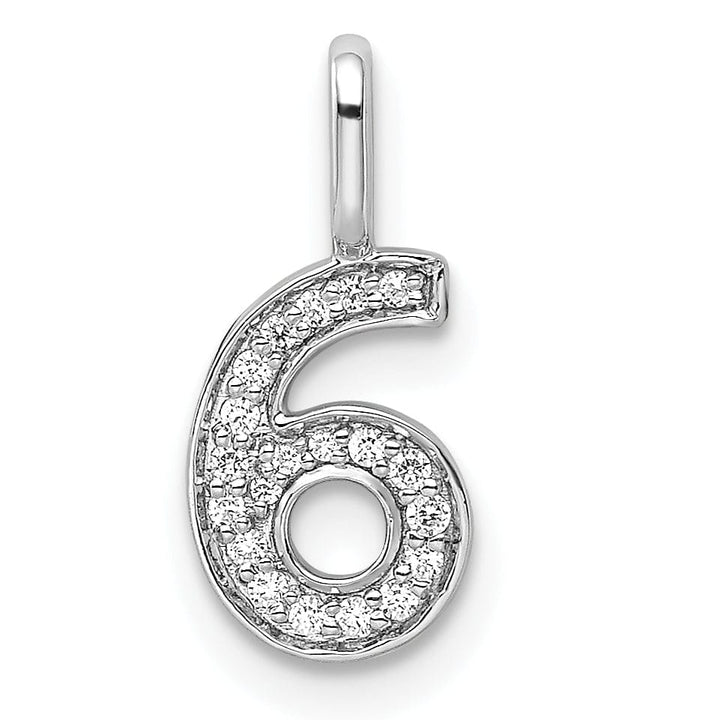 14k White Gold Polished Finish with Diamonds Womens Number 6 Charm Pendant