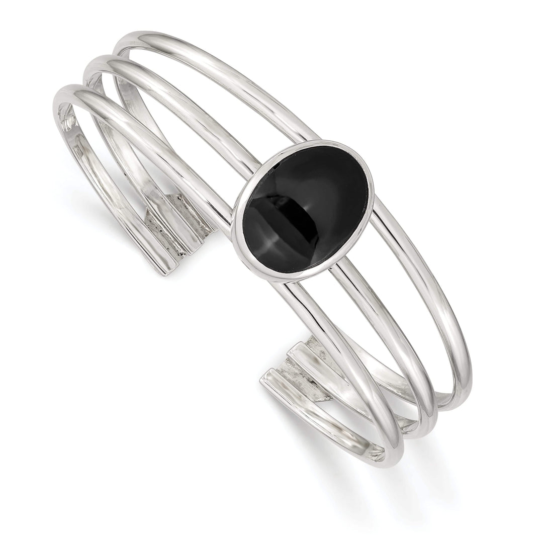 Sterling Silver Onyx 3-Strand Cuff Bangle