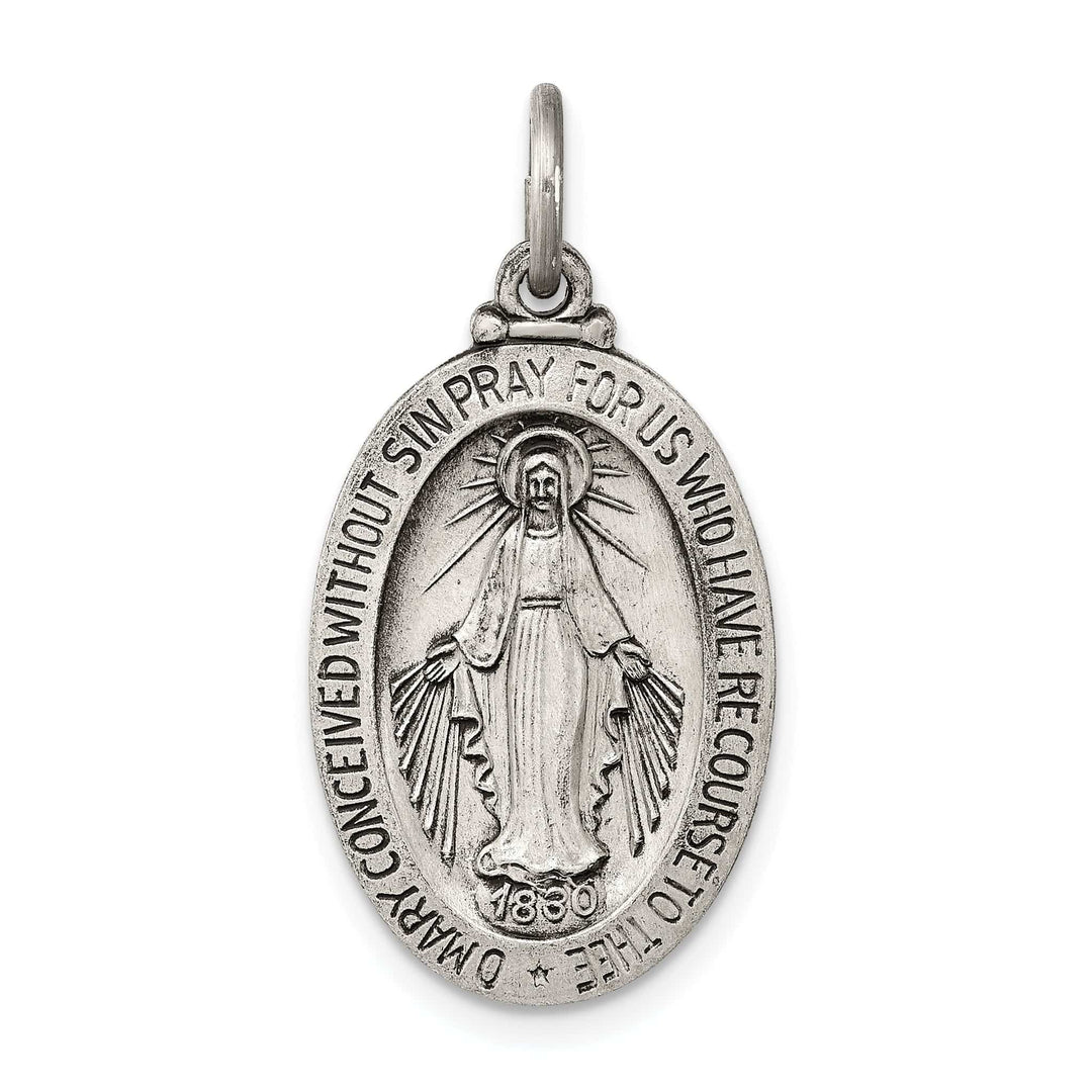 Sterling Silver Antiqued Miraculous Medal Pendant