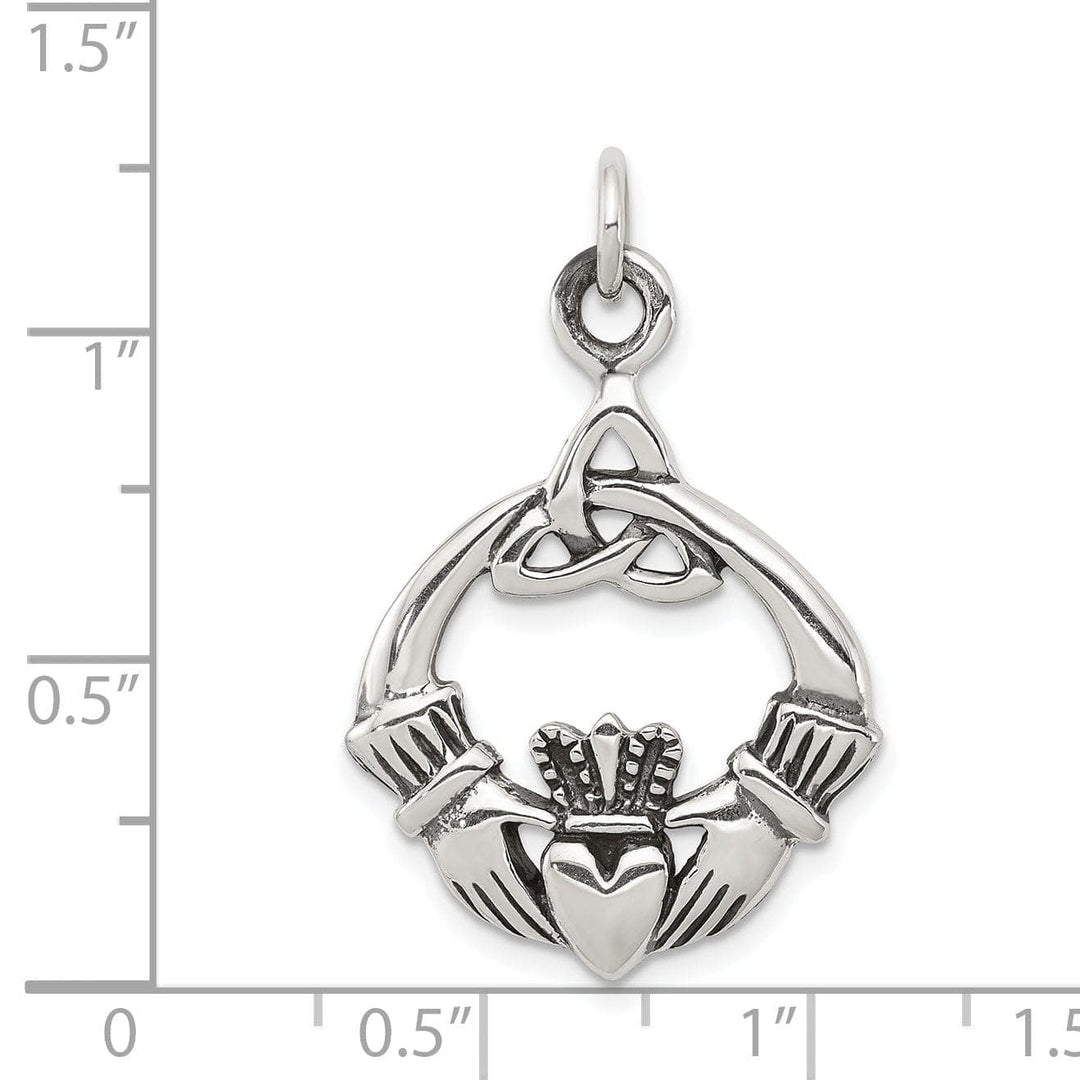 Silver Polished Antiqued Claddagh Charm