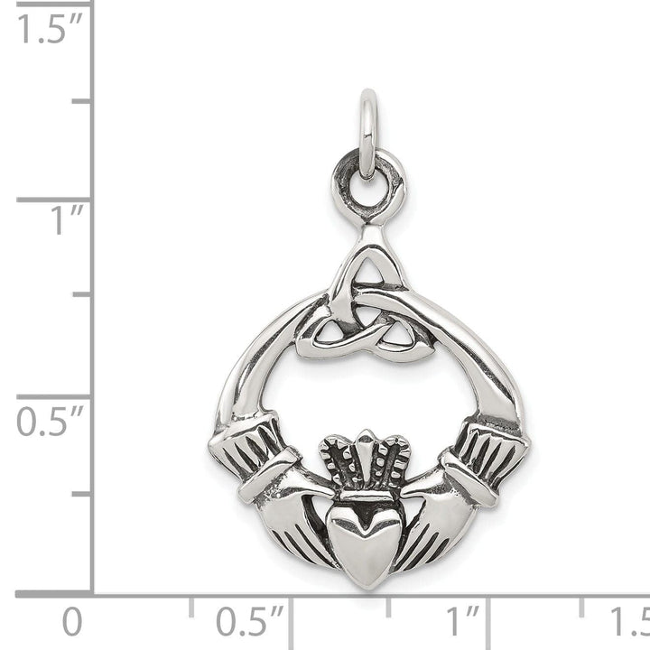 Silver Polished Antiqued Claddagh Charm