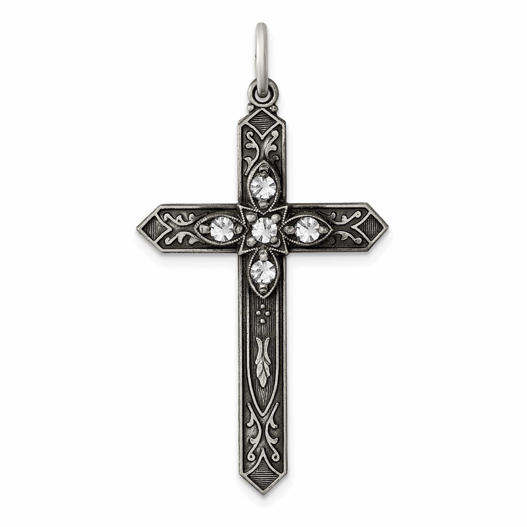 Silver Antique April Birthstone Cross Pendant