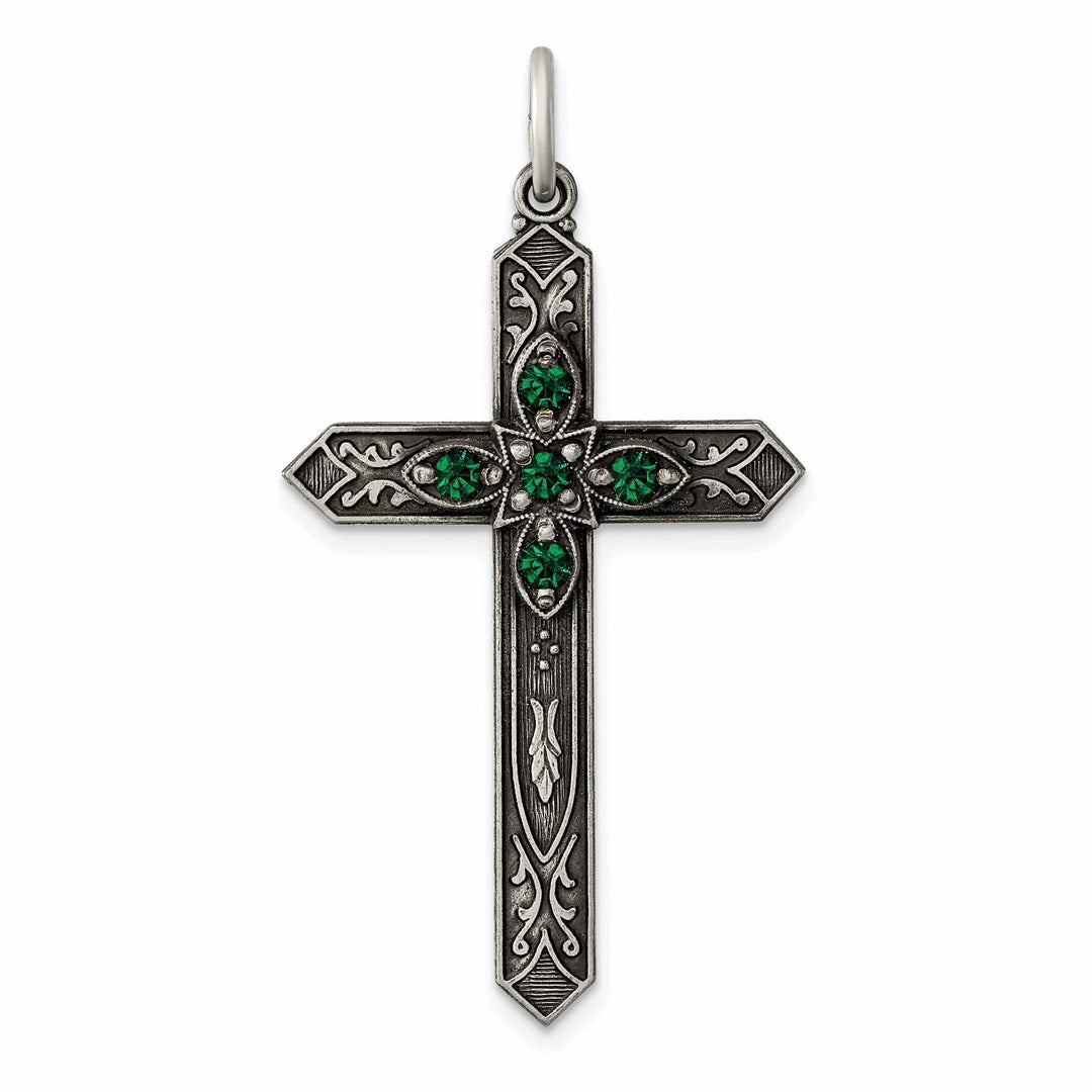 Silver Antique May Birthstone Cross Pendant