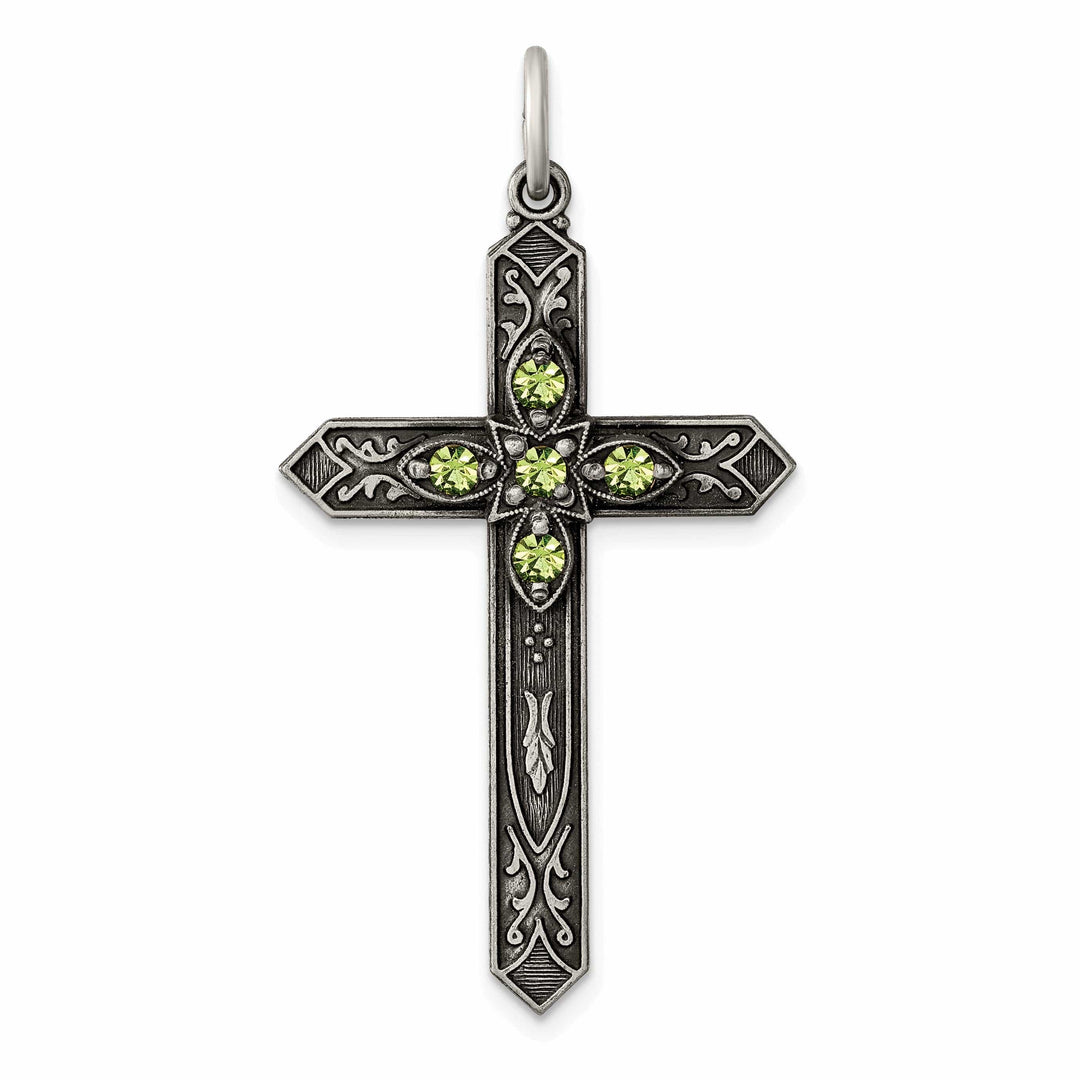 Silver Antique August Birthstone Cross Pendant