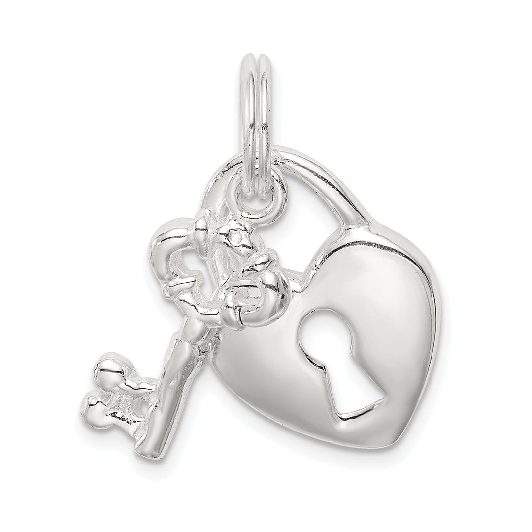 Sterling Silver Polished Heart and Key Pendant