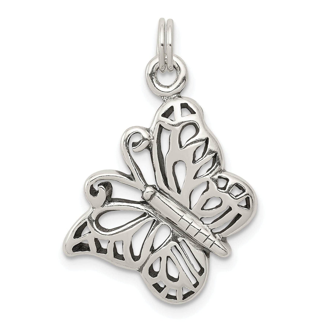 Sterling Silver Polish Antiqued Butterfly Charm