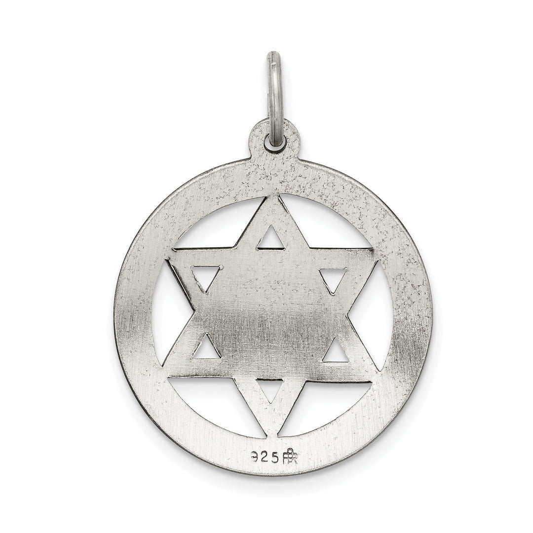 Silver Antiqued Star of David Disc Charm Pendant