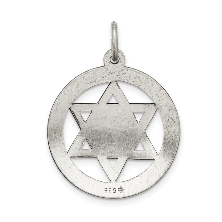 Silver Antiqued Star of David Disc Charm Pendant