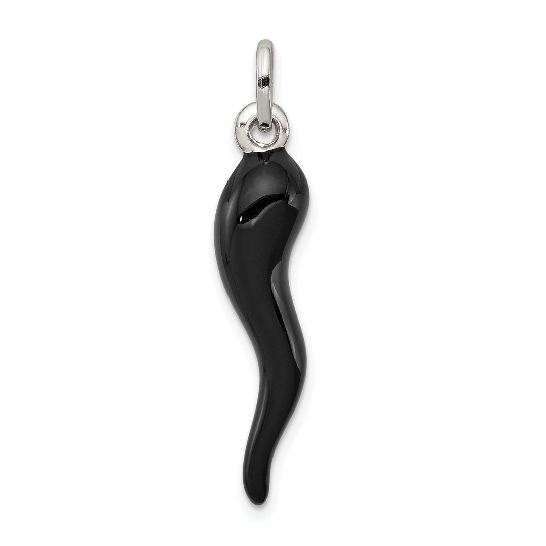 Silver 3-D Black Enamel Italian Horn Charm