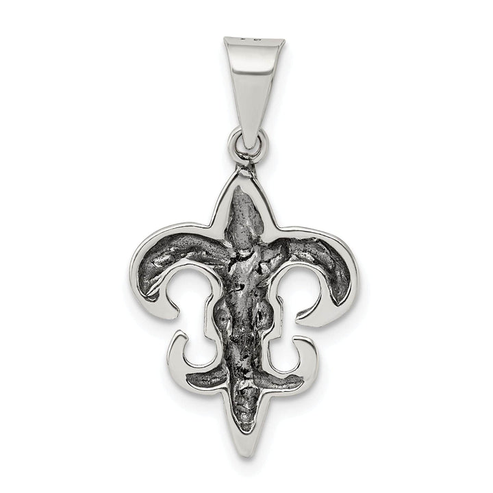 Silver Polished Antiqued Fleur De lis Charm