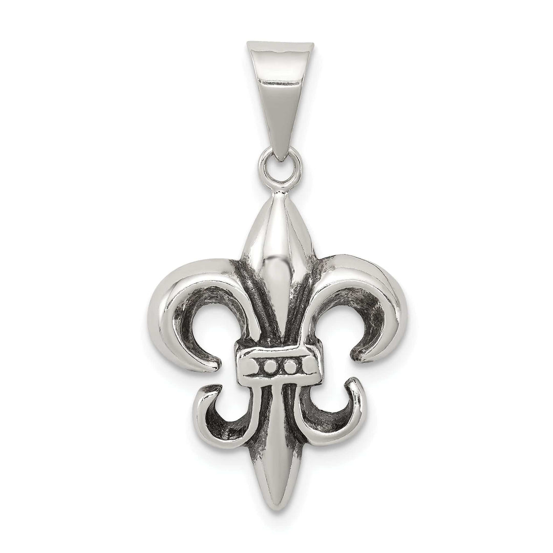 Silver Polished Antiqued Fleur De lis Charm