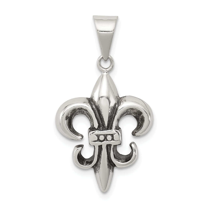Silver Polished Antiqued Fleur De lis Charm