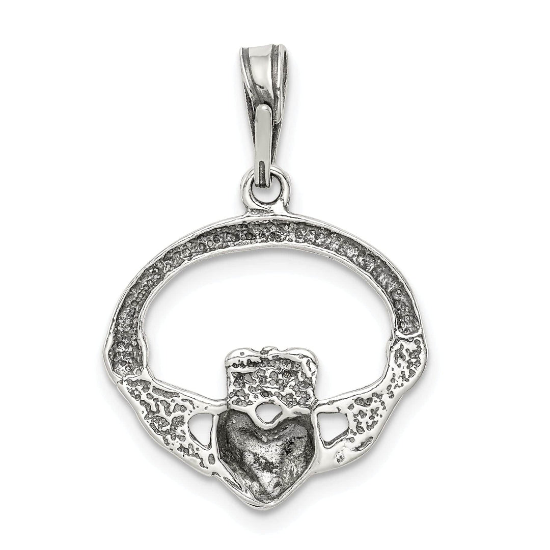 Silver Polished Antiqued C.Z Claddagh Charm