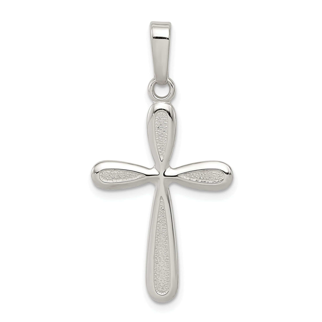 Silver Polished Textured Finish Cross Pendant