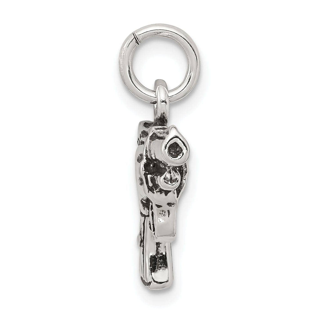 Solid Sterling Silver Antiqued 3-D Pistol Charm