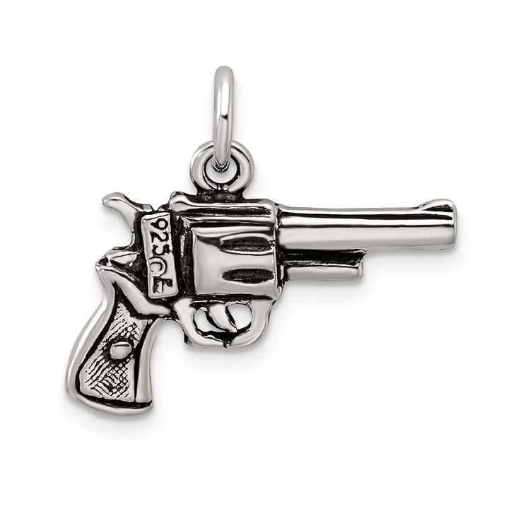 Solid Sterling Silver Antiqued 3-D Pistol Charm