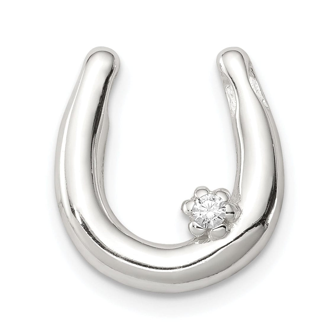 Silver Polished Chain Slide C.Z Horseshoe Charm