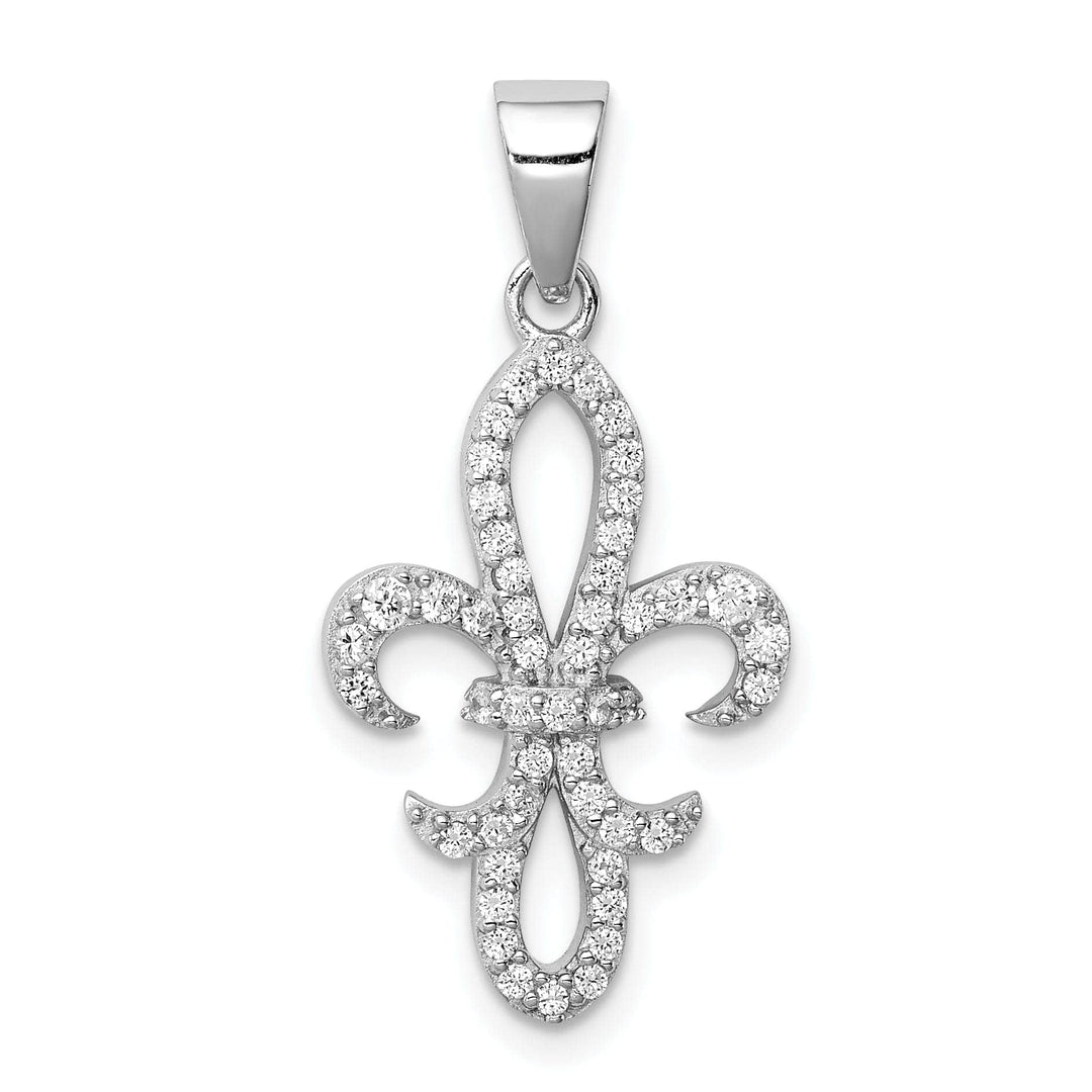 Silver Polished Finish C.Z Fleur de Lis Charm