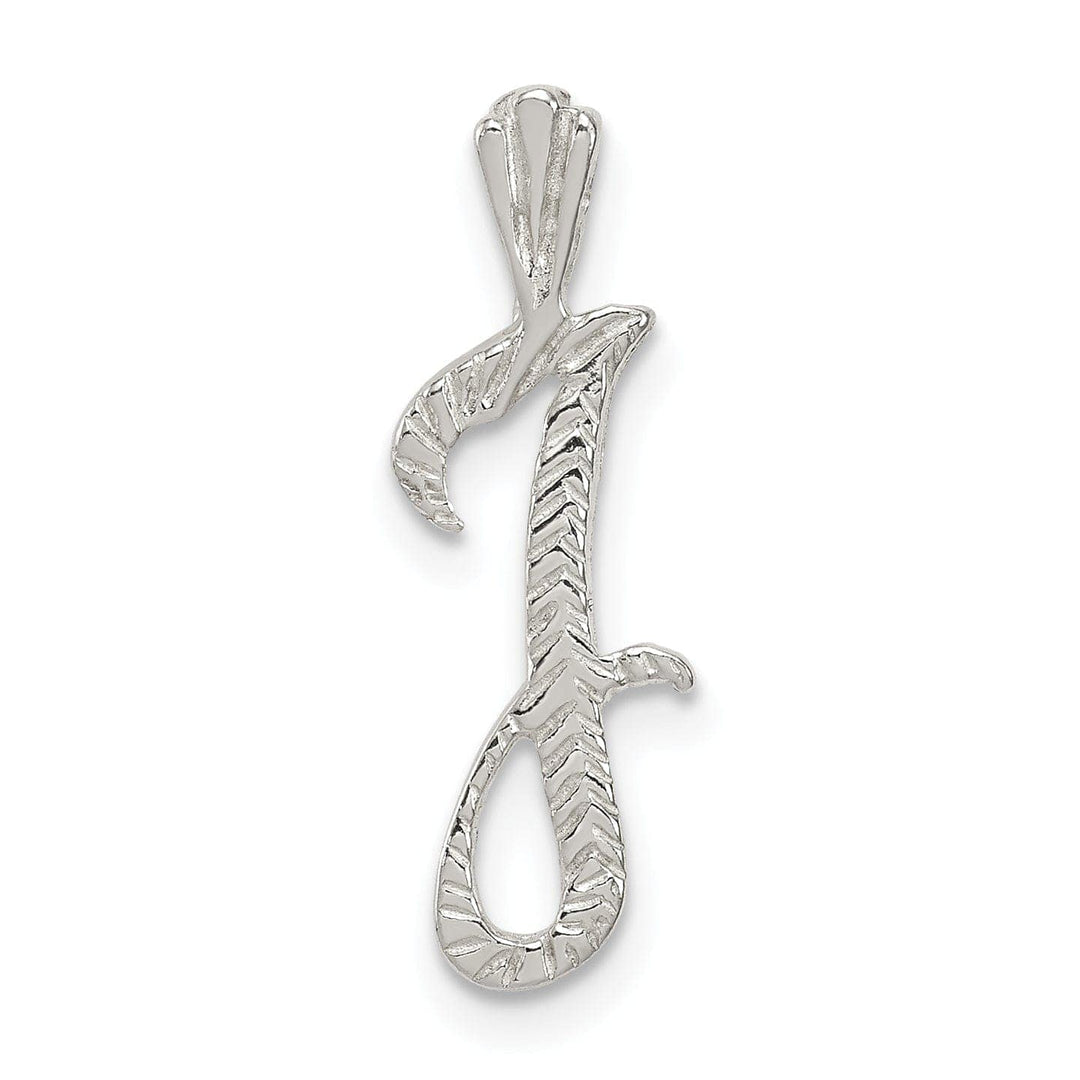 Silver Polished Textured Letter J Charm Pendant