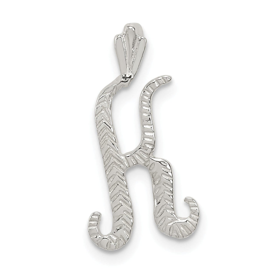 Silver Polished Textured Letter K Charm Pendant