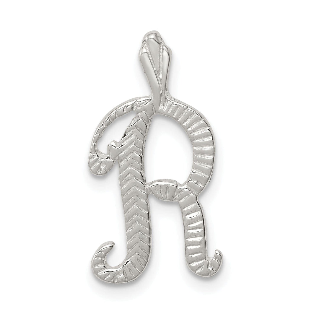 Silver Polished Textured Letter R Charm Pendant