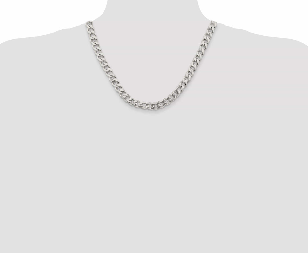Silver Polished 9.00-mm Solid Curb Link Chain