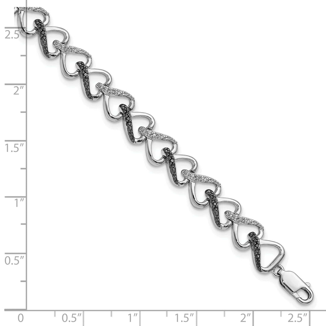 Silver Polished Black White Diamond Bracelet